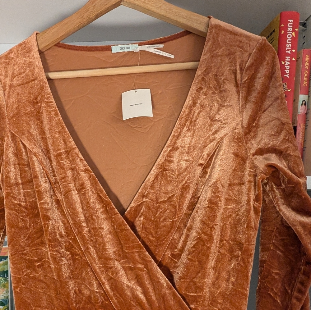 NWT Urban Outfitters Velvet Long Sleeve Dress Burnt Orange Size Medium Fairy - Picture 7 of 9